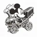 mickey mouse on a train tattoo design idea