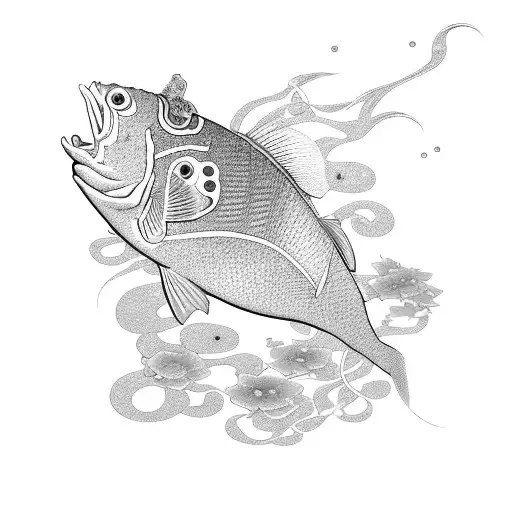 fish scales and flowers japanese traditional tattoo design idea