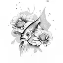 fish scales and flowers tattoo design idea