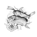 fish scales and flowers tattoo design idea