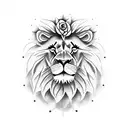 Lion head with roses broken old watch number 13 as card tattoo design idea