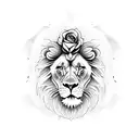 Lion head with roses broken old watch number 13 as card tattoo design idea