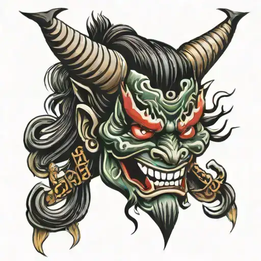 laugh now cry later oni mask   tattoo design idea