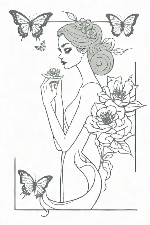 corpse bride flowers and butterflies tattoo design idea