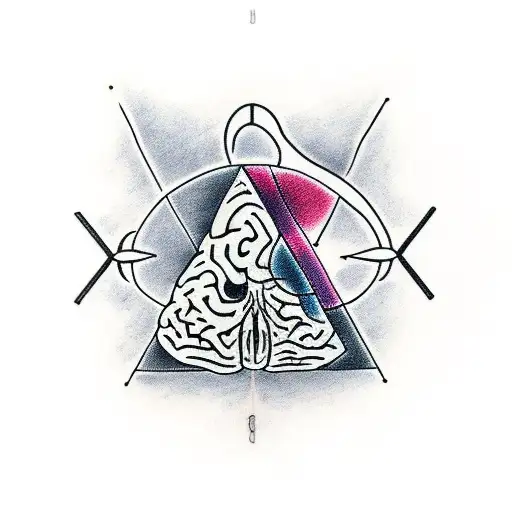 a brain in a triangle with horns tattoo design idea