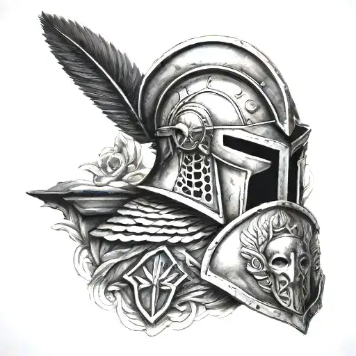 Tattoo with Leonidas helmet and shield of Sparta tattoo design idea
