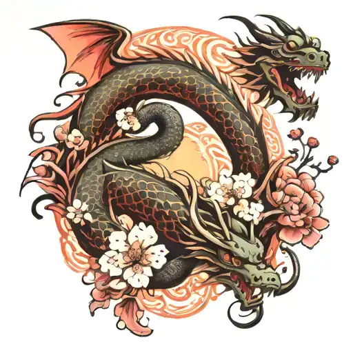 Imagine a tattoo with japanese letters, a torii, FUJIAMA, koi, cherry blossom tree and an ANGRY dragon tattoo design idea