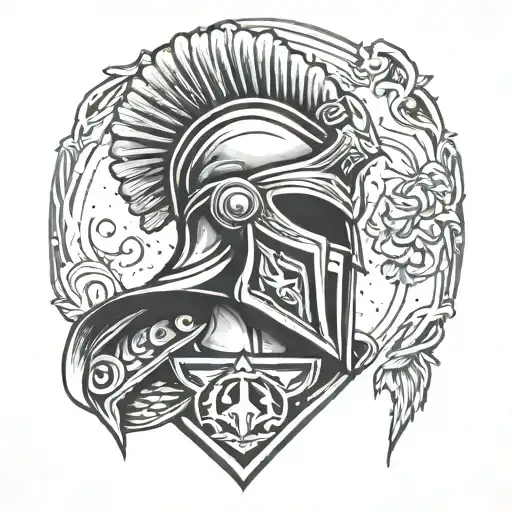 Tattoo with Leonidas helmet and shield of Sparta tattoo design idea