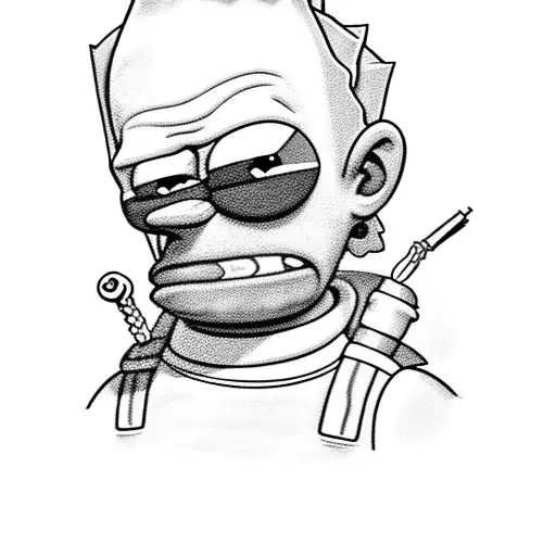 the Bart´s Simpson face with braids and a brocken heard in his eyes tattoo design idea