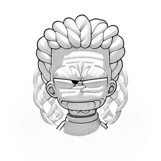 the Bart´s Simpson face with braids and a brocken heard in his eyes tattoo design idea