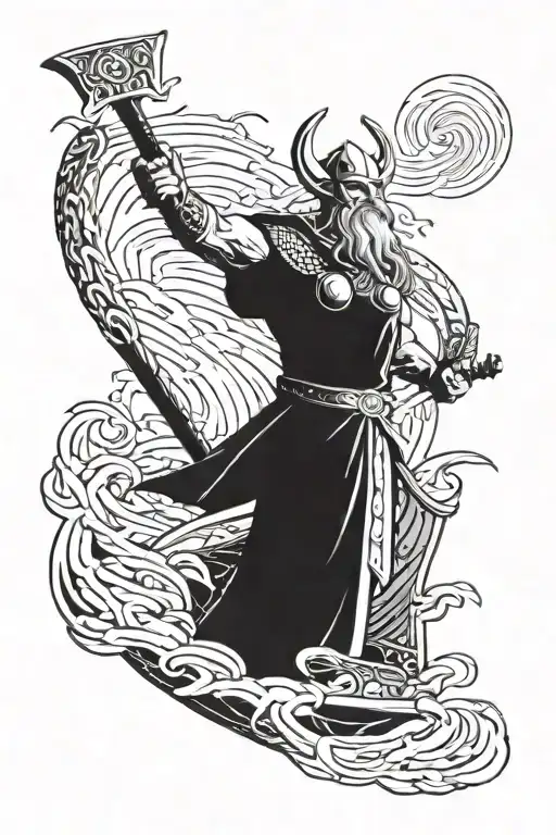 Thor on a Viking ship in battle tattoo design idea
