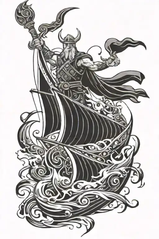 Viking theme with Thor lighting and a Viking ship tattoo design idea
