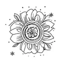 bouqet with a snow drop, violet, rose, daffodil, daisy, holly, and cosmos tattoo design idea