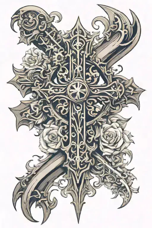 cross with western style tattoos tattoo design idea