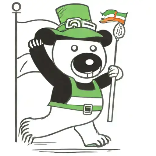bear as an Irish farmer with an Irish and Russian flag crossover in the background tattoo design idea