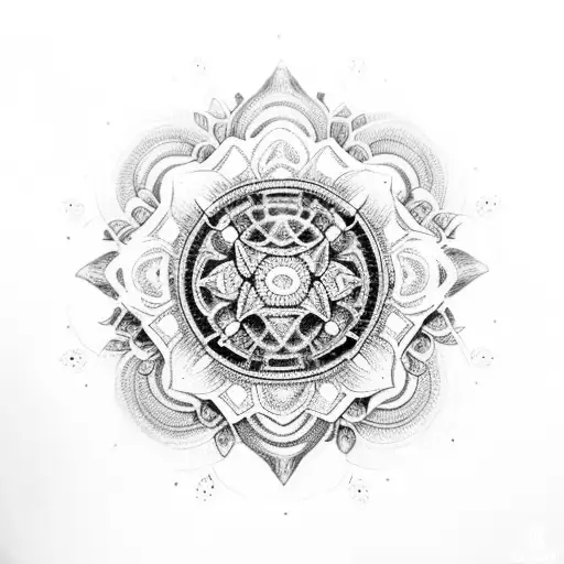 An intricate coffee bean mandala with an abacus in the center tattoo design idea