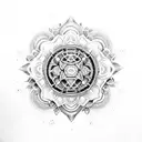 An intricate coffee bean mandala with an abacus in the center tattoo design idea