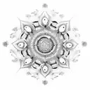 An intricate coffee bean mandala with an abacus in the center tattoo design idea