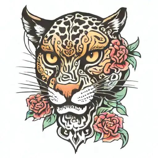 panter face split tattoo design idea