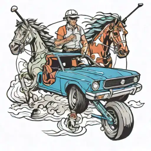 golf and mustang tattoo design idea
