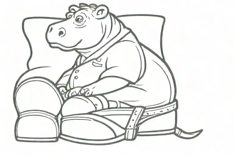 hippo sitting  in cowboy boot  tattoo design idea