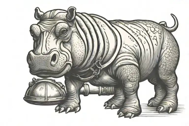 hippo sitting  in cowboy boot  tattoo design idea
