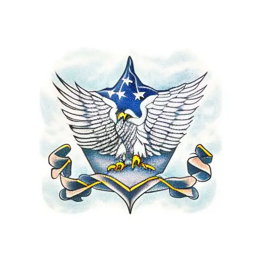 American eagle holding eureka flag in claws tattoo design idea