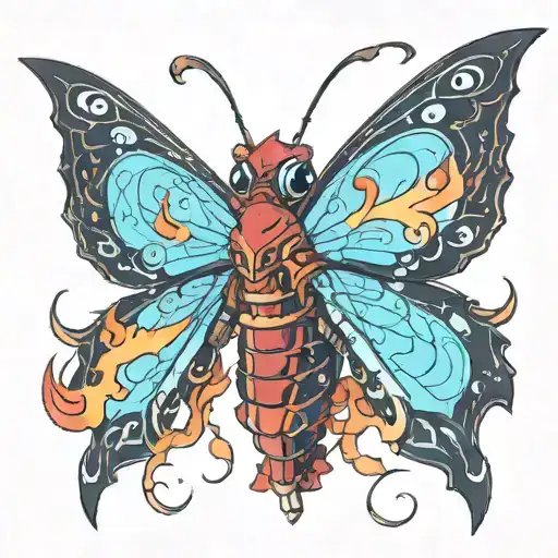 based on the character named La Signora from Genshin Impact? I want it to be moth themed. Flames. mostly red and black tattoo design idea