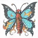 based on the character named La Signora from Genshin Impact? I want it to be moth themed. Flames. mostly red and black tattoo design idea