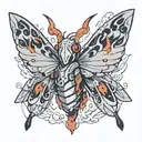 based on the character named La Signora from Genshin Impact? I want it to be moth themed. Flames. mostly red and black tattoo design idea