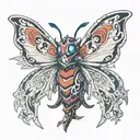 based on the character named La Signora from Genshin Impact? I want it to be moth themed. Flames. mostly red and black tattoo design idea