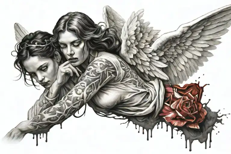 angel woman blood tattoo design idea