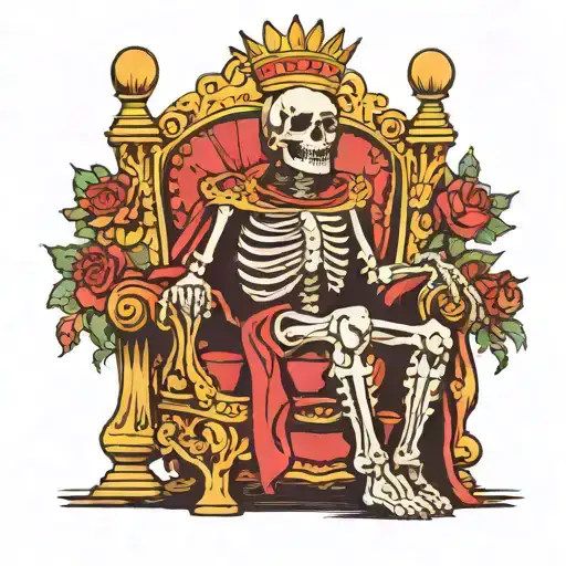 skeleton king sitting on throne tattoo design idea