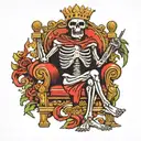 skeleton king sitting on throne tattoo design idea