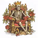 skeleton king sitting on throne tattoo design idea