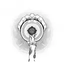 A driver's hand holding a steering wheel with anime characters as passengers tattoo design idea