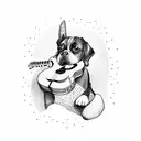 A dog playing a guitar on a mountain peak tattoo design idea