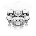 A dotwork design featuring a powerful mech robot inspired by Japanese manga tattoo design idea