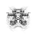 A dotwork design featuring a powerful mech robot inspired by Japanese manga tattoo design idea