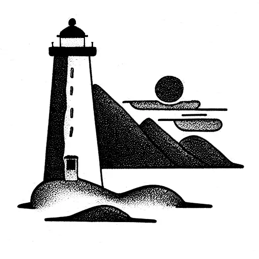 lighthouse with mountains and sea tattoo design idea
