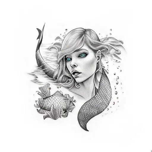 Mermaid, Pisces, daffodils  tattoo design idea
