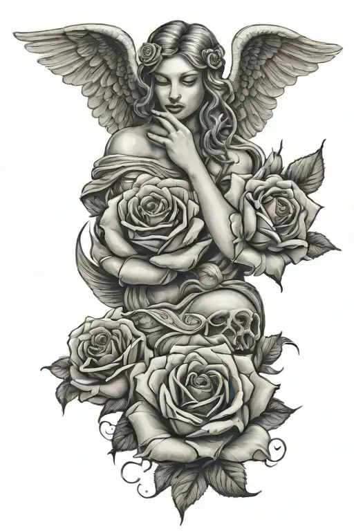 hear no evil see no evil speak no evil angel with rose tattoo design idea