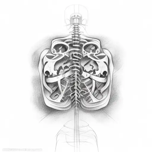 Abstract lines forming a cemetery scene tattoo on ribs tattoo design idea