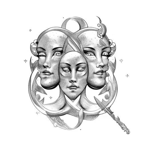 A tattoo image showing Aquarius pouring onto Gemini faces could feature two faces side by side, representing the Gemini  tattoo design idea
