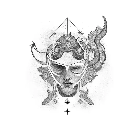 aquarious jug pouring onto gemini faces tattoo design idea