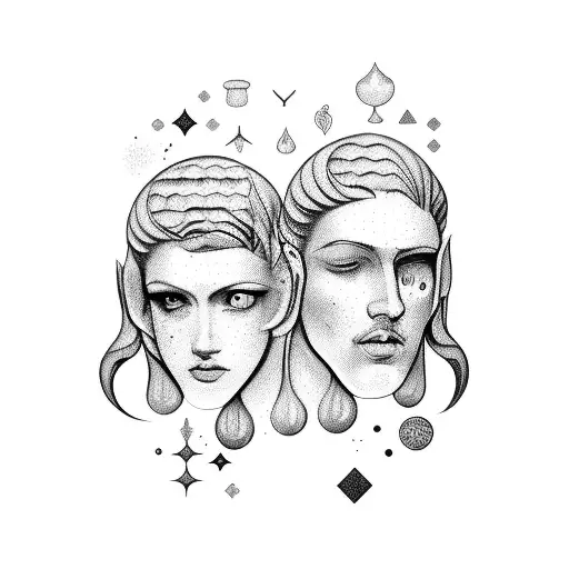  Aquarius pouring onto Gemini faces could feature two faces side by side, representing the Gemini  tattoo design idea