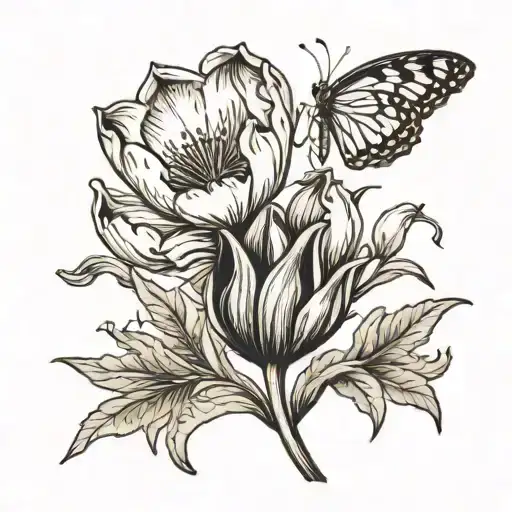 butterfly tulip  tattoo design idea