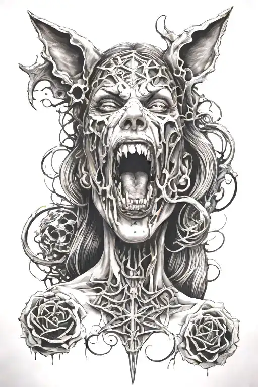 women killer horror tattoo design idea