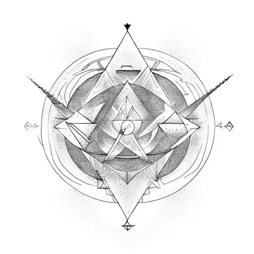 volcano with quantum tunneling and sunrise tattoo design idea