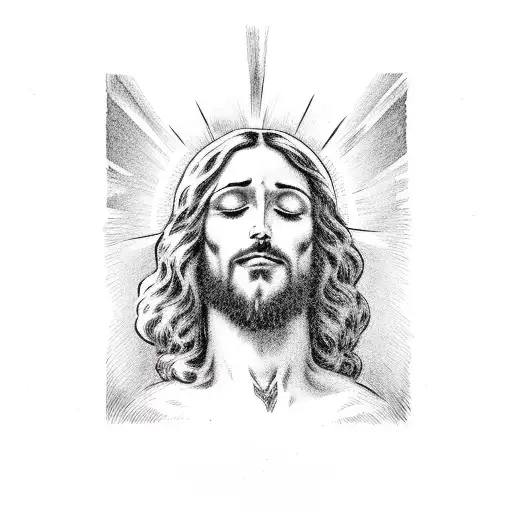 Jesus face looking up, palms open and doves flying  tattoo design idea